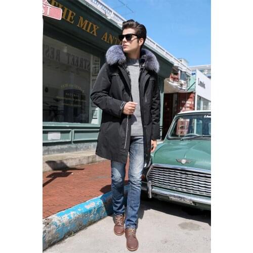 2019 Yiwu Long Parka Winter Jacket Mens Real Fur Coat Natural Raccoon Dog Fur Collar Hood Parka Coat Rex Rabbit Fur Liner Coat