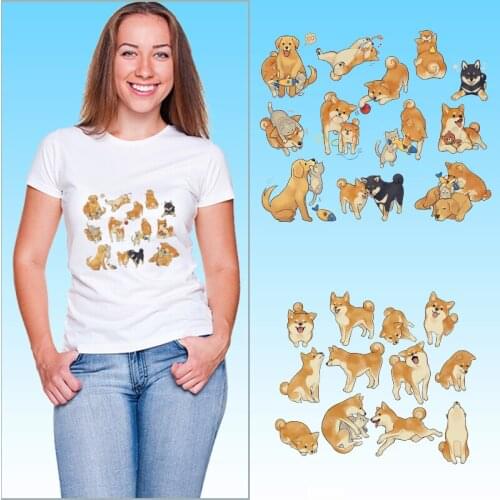 Animals Dogs pets Stickers on Clothes Ironing stickers Printed on Clothing Heat Transfer PVC Patch Garment Accessories