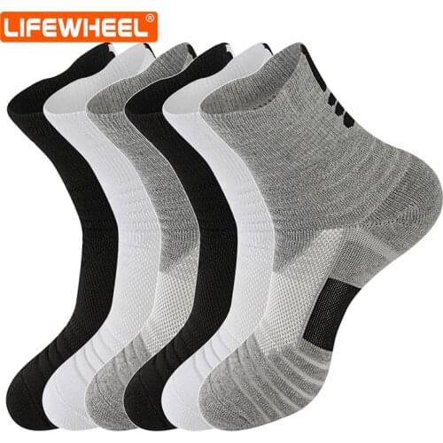 LifeWheel Men Socks Sports Basketball Cotton Tube Towels Breathable Comfortable Running Hiking Socks 6 Pairs/Lot