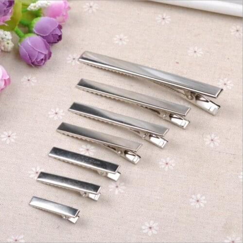 New 10PCS New Silver Flat Metal Single Prong Alligator Hair Clips Crocodile Barrette For Bows DIY Hairpins 7Size Gifts T0419