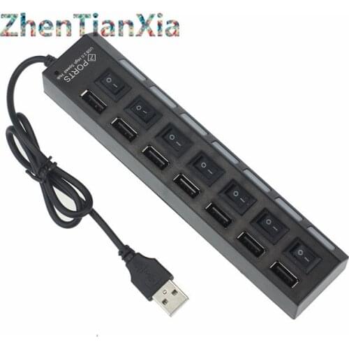 New High Speed 7 Port USB Hub 1.1 Power Adapter Cable For PC Laptop Sharing With Power On/Off Switch