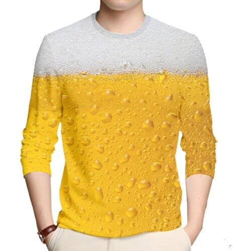 OGKB 3D Long Sleeve T Shirt Mens Casual Tee Shirts Funny Beer Print T-shirt Men Summer Party Tops Fresh Beer Shirts Streetwear