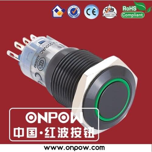 ONPOW 16mm black momentary pushbutton switch anti-vandal RoHS LAS2GQF-11E/G/12V/A