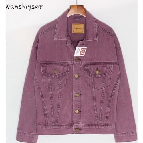 Autumn High quality Denim jacket Women Plus size Purple Casual Streetwear Harajuku Full sleeve Loose Jean jacket Chaqueta Mujer