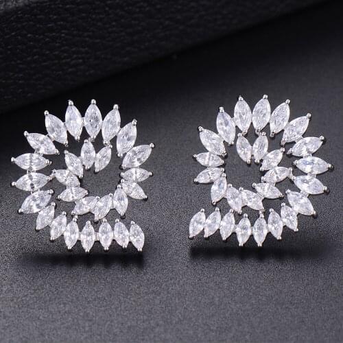 Blachette Popular Round Spiral Shape Full Cubic Zirconia Stud Earrings For Bridal Engagement Daily Gathering Anniversary Jewelry