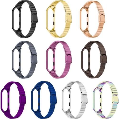 ALLOYSEED Smart Wristband Replacement Stainless Steel Jewelry Beads Watch Strap with Metal Shell Cover for Xiaomi Bracelet 3/4