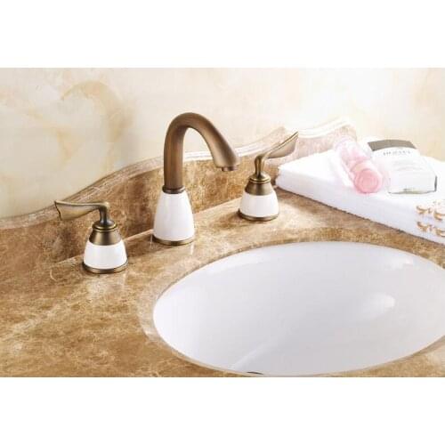 Vidric Luxury 3 Piece Set Faucet Bathroom Mixer Deck Mounted Sink Tap Basin Toilet Faucet Set Golden Finish 8' widespread Mixer