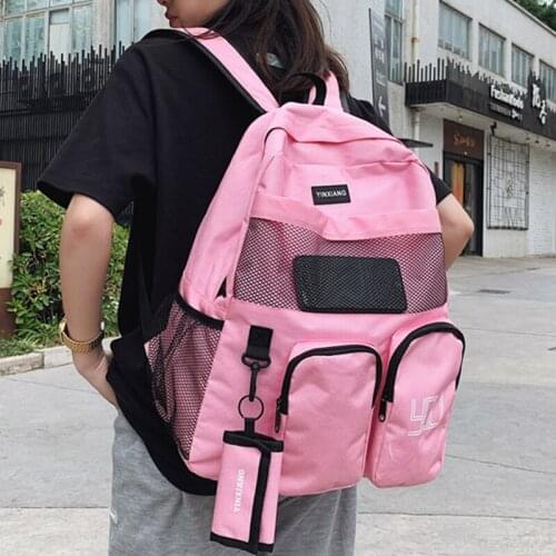 Simple Women Backpack Nylon Large Capacity School Backpacks for Teenagers Girls Solid Color Travel Rucksack Preppy Style Bagpack