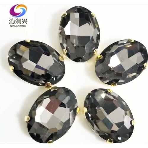 Gray oval shape High quality Glass Crystal sew on stones,golden bottom claw rhinestone,Diy/Clothing accessories SWTG03