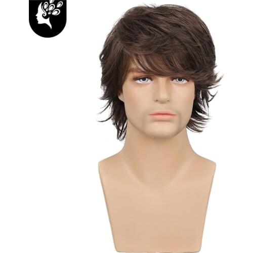 YOUR BEAUTY HAIR 10" Brown Wig Men Short Curly Layered Synthetic Hair Brown Wigs For Daily UseFree Shipping
