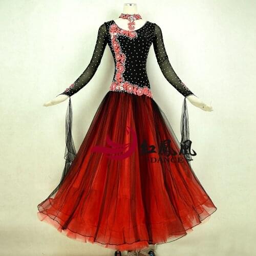 Standard Ballroom Dress Women New Of 2017 Custom Made Red High-necked Long Sleeved Waltz Ballroom Dance Competition Dresses