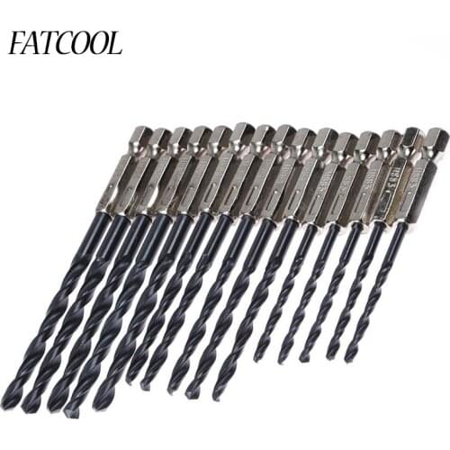 FATCOOL 15PC 3/4/5mm HSS Mini Titanium Coated Twist Drill Set 6.35mm Hexagonal Handle Woodworking Tool