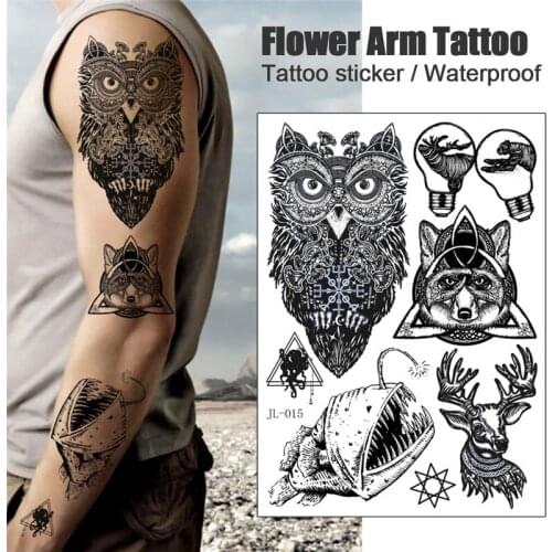 2pcs Waterproof Temporary Tattoo Stickers Wolf Fox Fake Tattoo Geometric Animal Flash TattooArm Hand Back Leg for Women Men