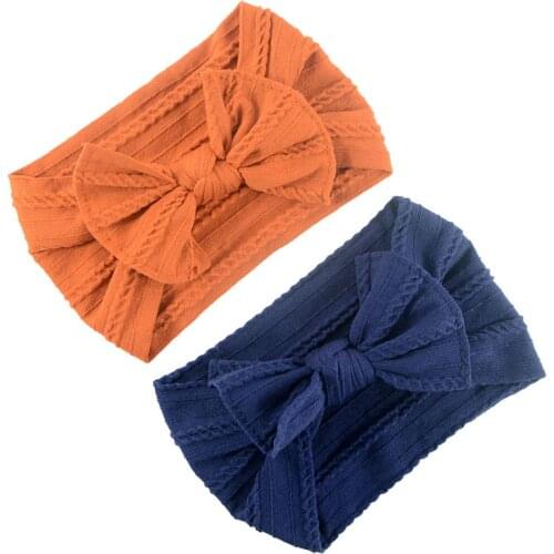 Cable Knit Nylon Bow Headwrap One size fits all nylon headbands Wide nylon headbands baby Knot bow headwrap Infant Turban HB031
