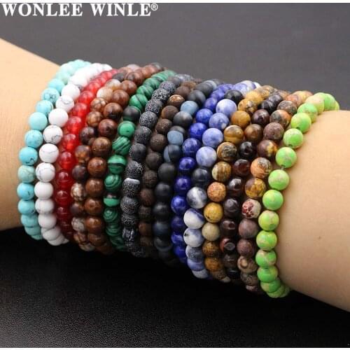 Wonlee Winle 6mm Natural Tiger Eye Lava Stone Bead Bracelet For Men Women Distance Bracelet Energy Elastic Rope Bangles