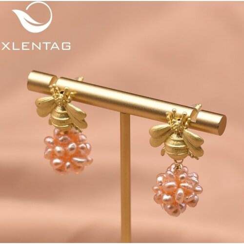 Xlentag Natural Freshwater Pearl Bee Pink Flower Ball Shape Earrings Exquisite Simplicity Cute Gifts For Women Jewelry Ge0990E
