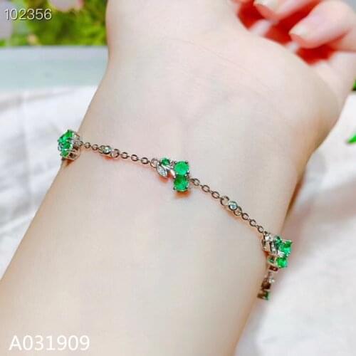 KJJEAXCMY boutique jewelry 925 sterling silver inlaid Natural emerald gemstone ladies bracelet support detection trendy