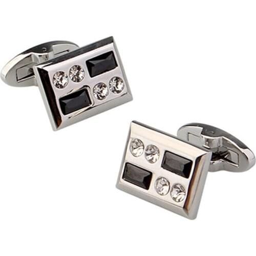New Luxury Black Rhinestone Cufflinks Simple Business Banquet Accessories Gifts French Cuff Links Fashion Mens Jewelry