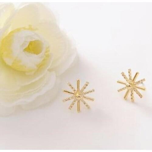 2021 New Hot Crystal Gold Color Snowflake Flower Stud Earrings For Women Bijoux 2021 New Trendy Jewelry Wholesale Cute