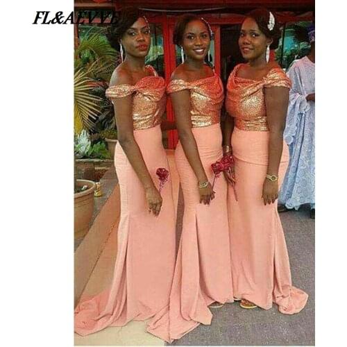 In Stock Beads Bridesmaid Dresses Sexy Off the Shoulder Split Dress for Teens Wedding Party Bridesmaid Dress