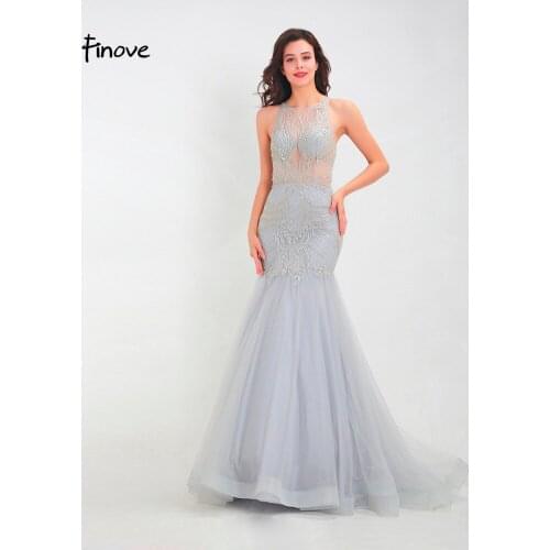Finove Prom Dress 2020 Long New Fully Beading Crystals Sexy See Through Elegant Mermaid Style In Women'Dresses vestido de fiesta