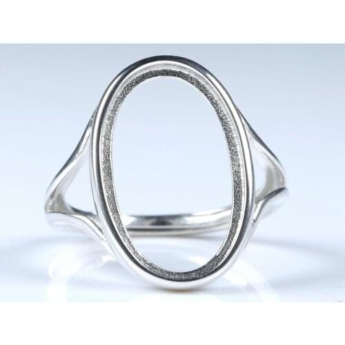 925 Sterling Silver Engagement Wedding Semi Mount Ring White Gold Color fit 11X17mm Oval Cabochon Solitaire Ring Adjustable