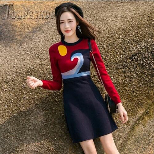 2019 New Autumn Winter Round Neck Women Dress Knitting Warm Female Dresses