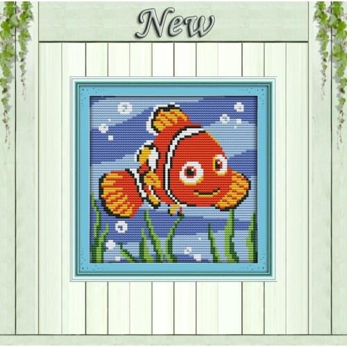 Clownfish animal cartoon home decor painting counted printed on canvas DMC 14CT 11CT Cross Stitch Needlework Set Embroidery kits