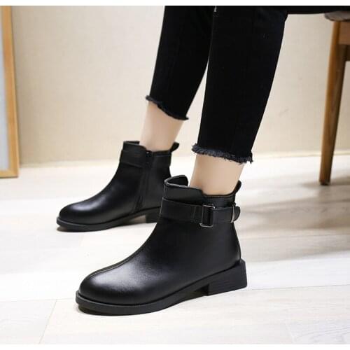 Winter Leather Buckle Ankle Boots Winter Warm For Women Outdoor Shoes Leather Boots Women Slip Snow Boots Waterproof U11-89