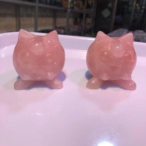 1pcs Pink Crystal Artware Decoration Animal Pocket Stone Statue Figurine Auspiciou Natural Pink Crystal Jade Ornament Carved