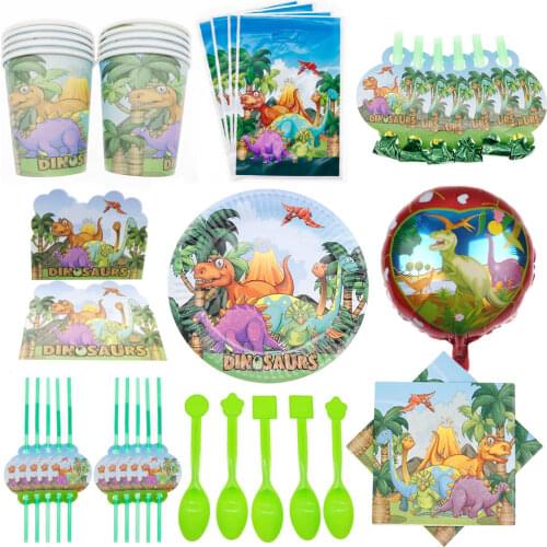 Cartoon Dinosaur party decoration 10pcs tableware paper birthday Christmas wedding supplies