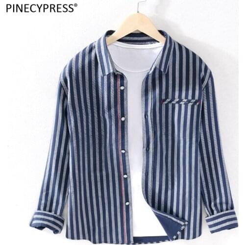 100% Cotton Oxford Anti-pilling Man Quality Spring Autumn Summer Male Striped Street Fashion Long Sleeve Men Casual Shirt