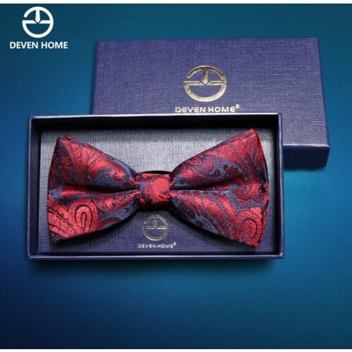 2020 Brand New Fashion Mens Bow Ties Wedding Double Fabric Paisley Blue Red Bowtie Banquet Party Butterfly Tie with Gift Box