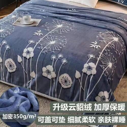 2021 Flannel Warm Winter Bed Cover Blue Sheet Queen Double Superking Size Thin Quilt Soft Thicken Blanket 1 Pcs
