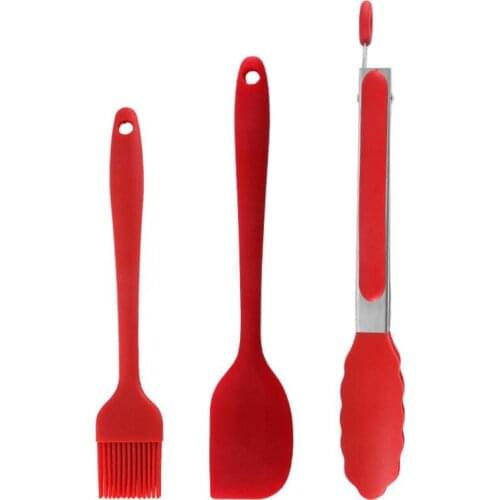 3PCS Silicone Oil Basting Brush BBQ Tongs Set Cake Cream Scraper Butter Smoother Kitchen Grill Food Meat Tongs Barbecue Tools