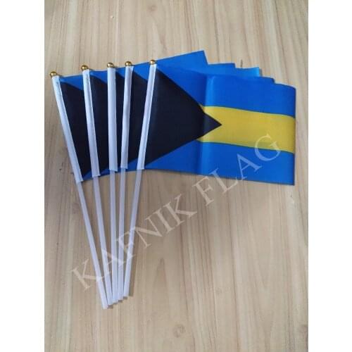 KAFNIK,5pcs the Small Bahamas flag 14*21CM Bahamas Flag the hand national flag with Pole Handing flag