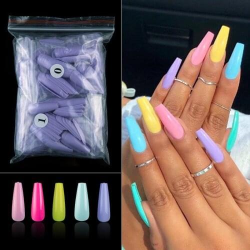 500 Pieces/opp of Long Ballet Coffin False Nail Technology Candy Color Full Coverage Acrylic UV Gel False Nail Technology