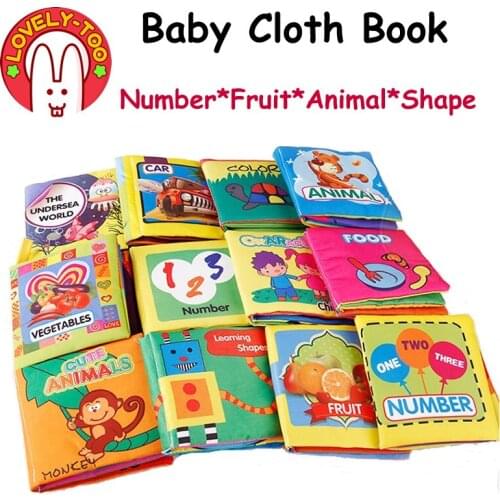 6PCS Montessori Soft Cloth Books Early Learning Educational for Baby Brain Training Number Animal Fruit Knowledge Cognitive