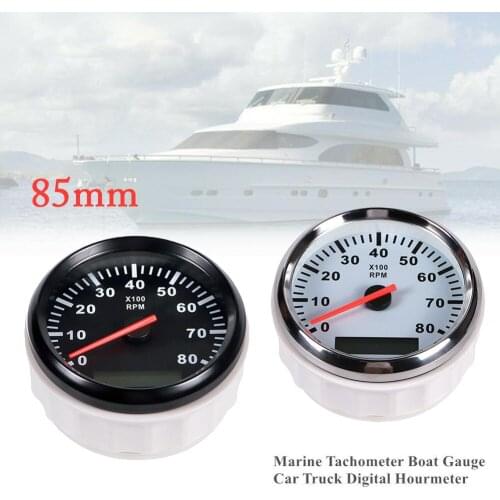 8K Boat Tachometer Marine Tacho Meter Gauge LCD Hourmeter 12V/24V 8000 RPM 85mm Boat Tachometer