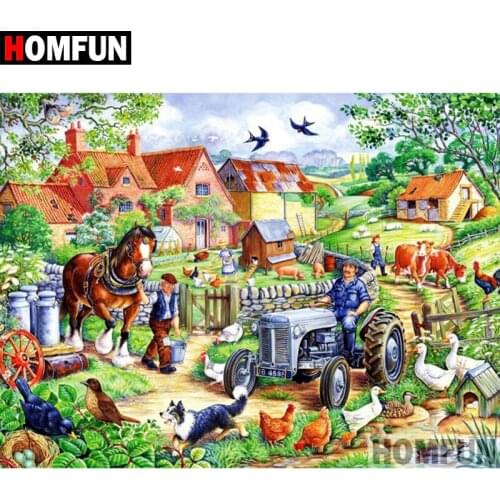 HOMFUN 5D DIY Diamond Painting Full Square/Round Drill "Tractor poultry" Embroidery Cross Stitch gift Home Decor Gift A09296