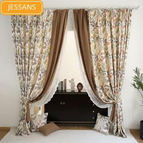 American High-grade Cotton and Linen Printing Splicing Curtains Lace Screens Curtain for Living Room Bedroom Custom Products