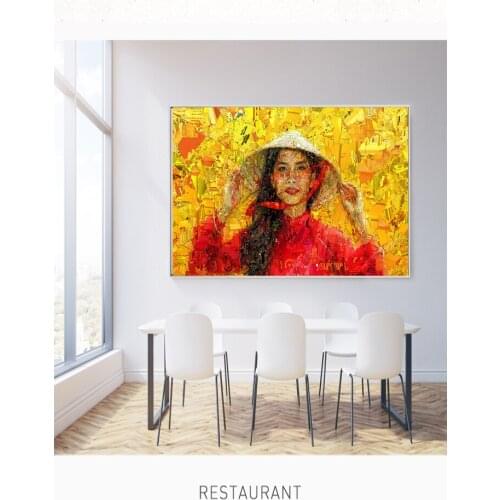 HD Vietnamese Girl Mosaic Portrait Oil Painting Modern Printed On Canvas Wall Art Prints Poster For Living Room Decor No Frame