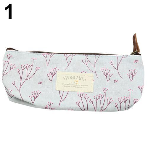 Floral Canvas Pencil Pen Case Cosmetic Makeup Tool Bag Storage Pouch Purse Floral Portable Stationery Bag Pencil Case For School