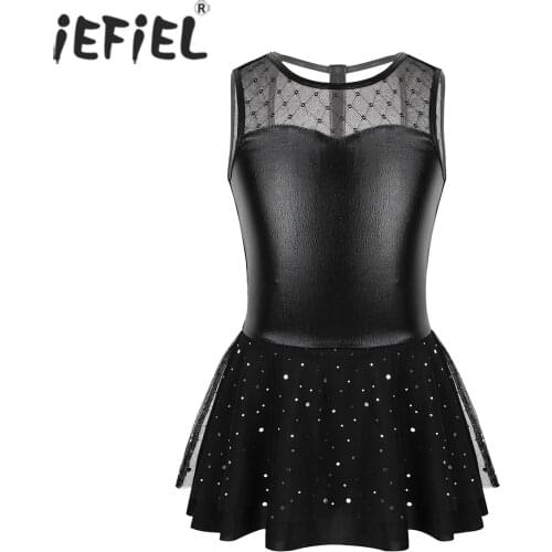 IEFiEL Professional Ballet Dance Dress for Kids Girls Shiny Metallic Mesh Splice Ballerina Costumes Gymnastics Leotard Dancewear