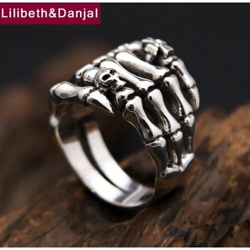 New 925 Sterling Thai Silver Ring Men Women Jewelry Skull Cross Ghost Claws Engagement Ring Gift Fine Jewelry R30