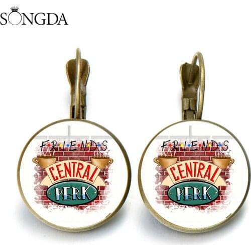 Friends TV Show Collections Drop Earrings 25th Anniversary Cartoon Fun Print Glass Gem Hook Earrings Gift for Good Friend