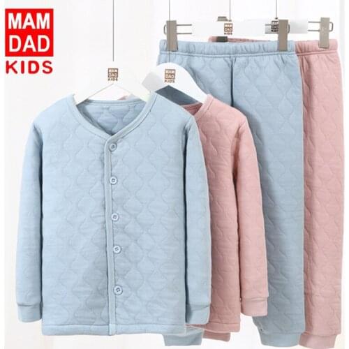 Toddler Kids Underwear Set 2020 Winter New Childrens Soft Warm Suits Solid Add Cotton Thicken Pajamas Sets for Baby Boys Girls