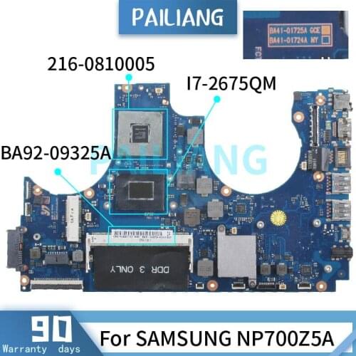 PAILIANG Laptop motherboard For SAMSUNG NP700Z5A I7-2675QM Mainboard BA92-09325A BA41-01725A 216-0810005 DDR3 tesed