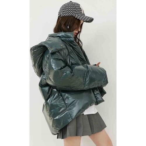 Fashion Womens Oversized Fluffy Duck Down Coat Female Winter Glossy Thicker Warm Hooded Down Jacket Down Parkas Wy193