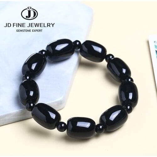 JD Natural Black Onyx Stone Men Jewelry Bracelet Natural Black Agate Barrel Bead Bracelet Lovers Energy Balance Bracelet